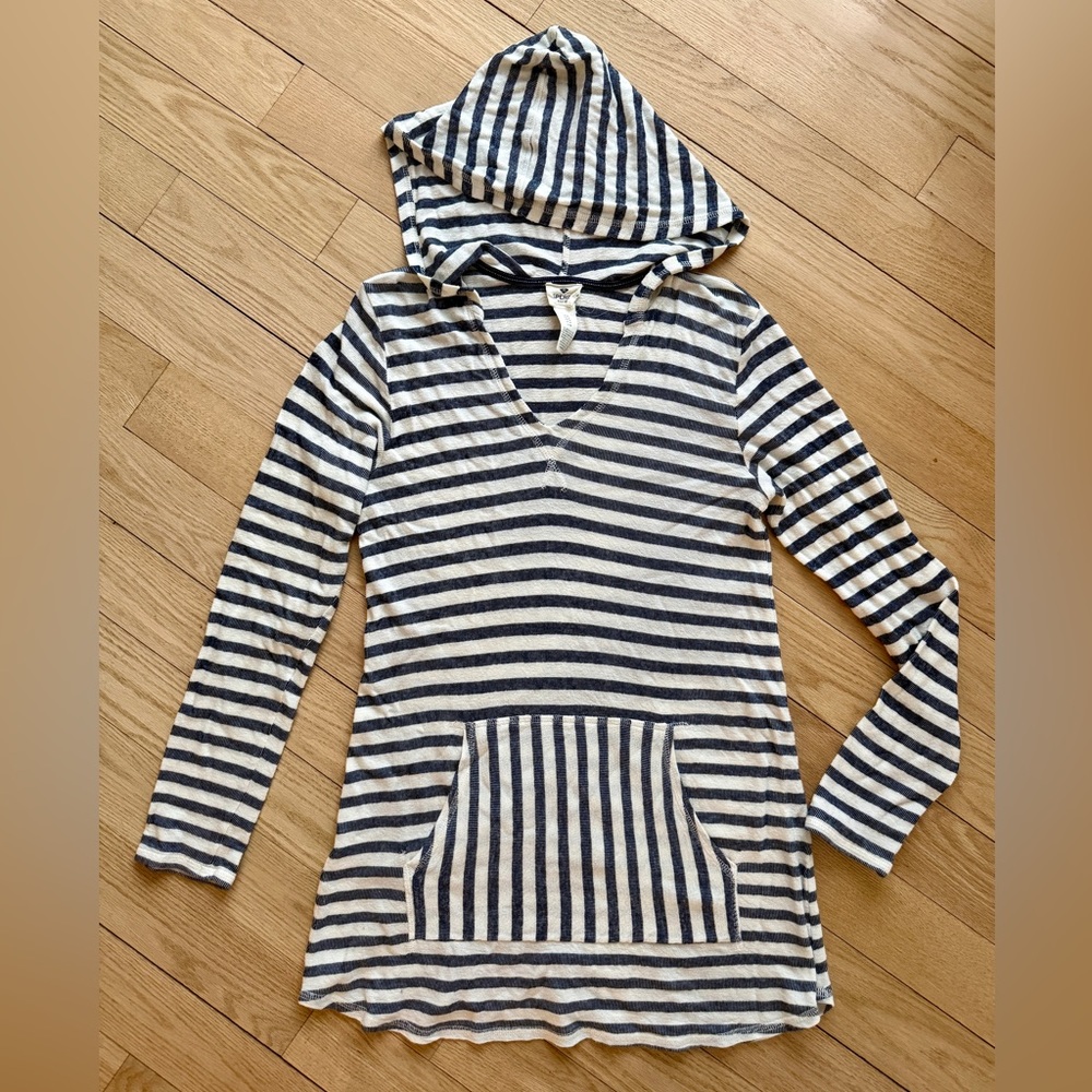 Sperry Navy and White Striped Hooded Swim Coverup Medium